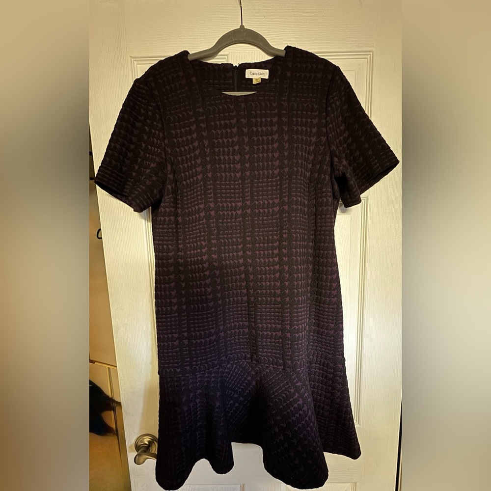 Calvin Klein Purple black houndstooth dress short sleeve large‎